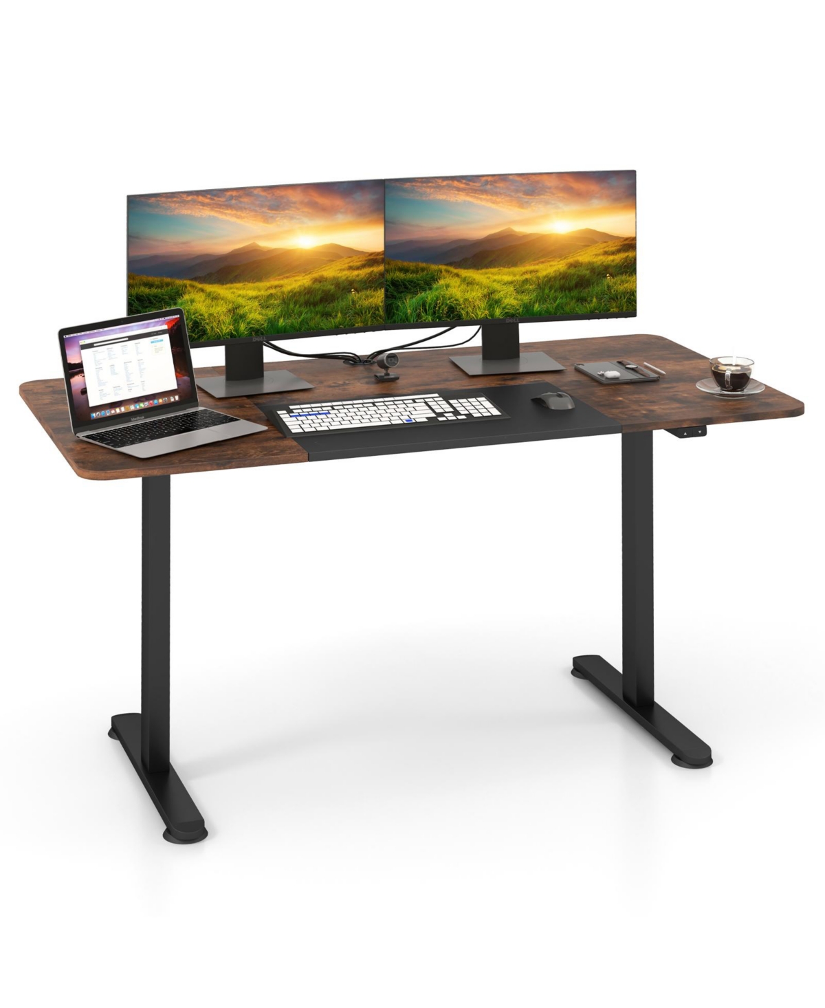 55 Inch Electric Standing Desk Adjustable with Cable Management Hole - Brown