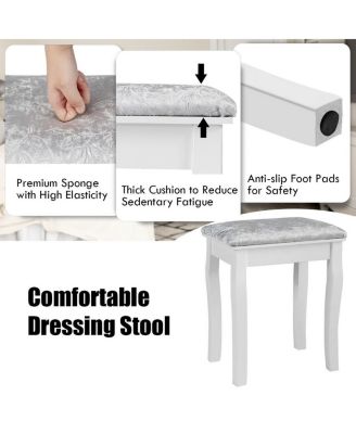 2-Pc. MDF 10 Dimmable Bulb Lighted Vanity Dressing Table Set with Cushioned Stool