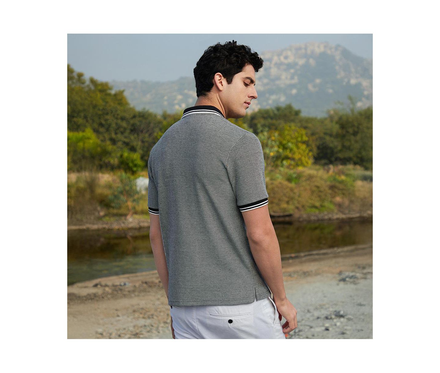 Мужские футболки Cahoot Campus Sutra Onyx Black Duo-Hue Knit Polo, цвет: Чёрный — фото 5