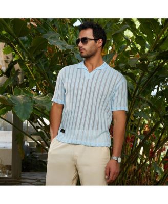 Men's Baby Blue Duo-Striped Relaxed Polo T-Shirt