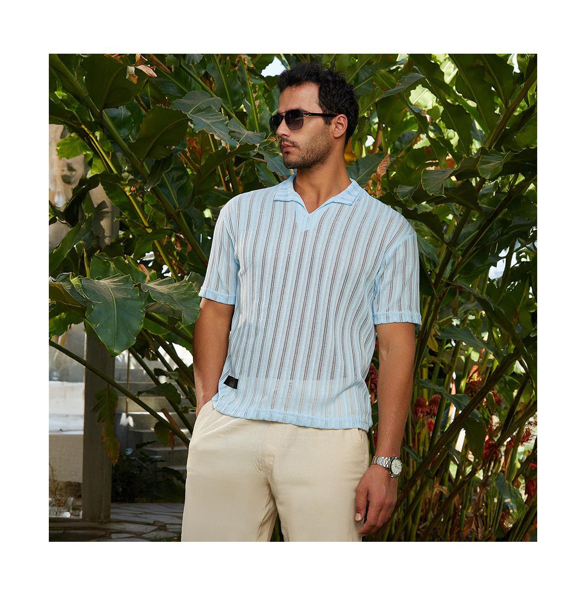 Campus Sutra Men's Baby Blue Duo-Striped Relaxed Polo T-Shirt