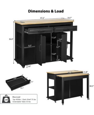 Kitchen Island with Extendable Table & Storage