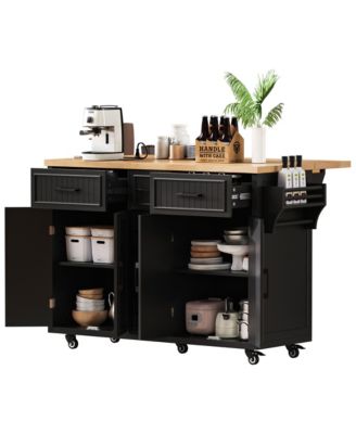 Rolling Kitchen Island with Drop Leaf & Storage