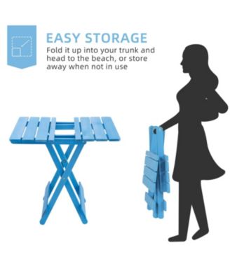 Folding Square Patio Table - Solid Wood, Blue