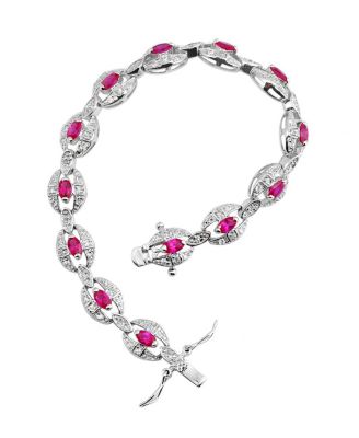 Cubic Zirconia Sterling Silver Red Cubic Zirconia Link Fashion Bracelet