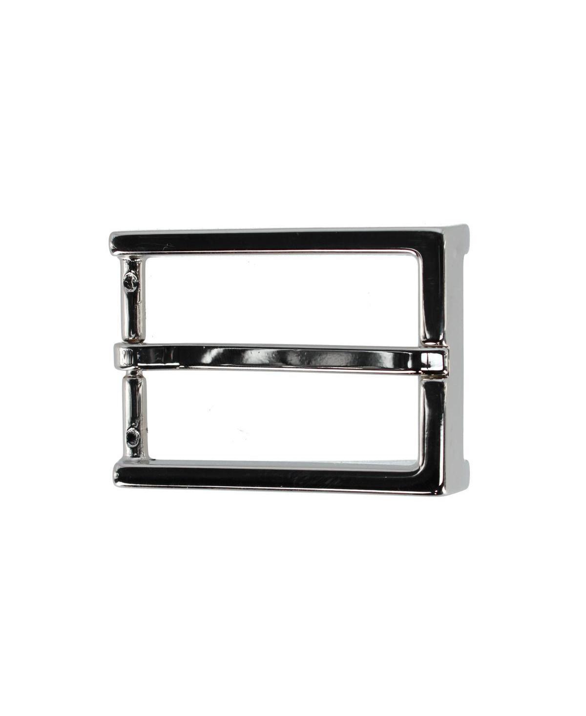 Men's 35mm Italian Classic Rectangular Sold Brass Harness Belt Buckle - Shiny nickel