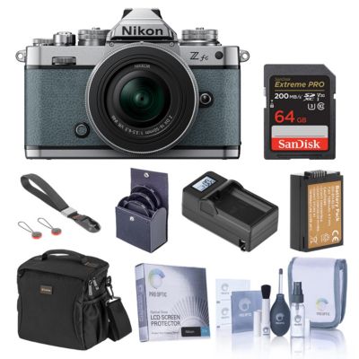 Z fc DX-Format Mirrorless Camera, Chalk Blue, with 16-50mm f/3.5-6.3 Lens, Bundle with 64GB Memory Card, Bag, Extra Battery and 46mm Filter Kit