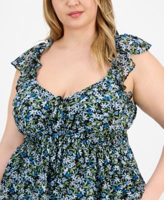 Trendy Plus Size Ruffled-Strap Smocked Top, Exclusively at Macy's