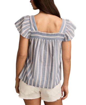 Women's Striped Cotton Square-Neck Peasant Top
