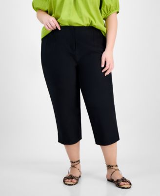 Trendy Plus Size Solid Stretch Straight-Leg Capris Pants, Exclusively at Macy's