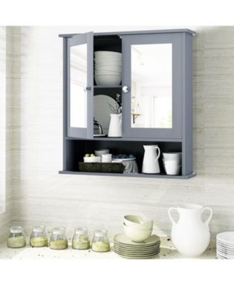 Double Door Wall-Mounted Bathroom Mirror Cabinet with Storage Shelf