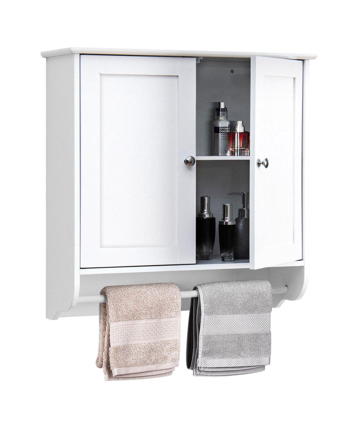 Wall Mounted Bathroom Storage Medicine Cabinet with Towel Bar - White