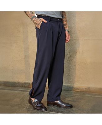 Men's Midnight Black Straight-Cuffed Pleated Trousers