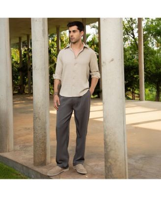 Men's Charcoal Black Straight Pleated Trousers