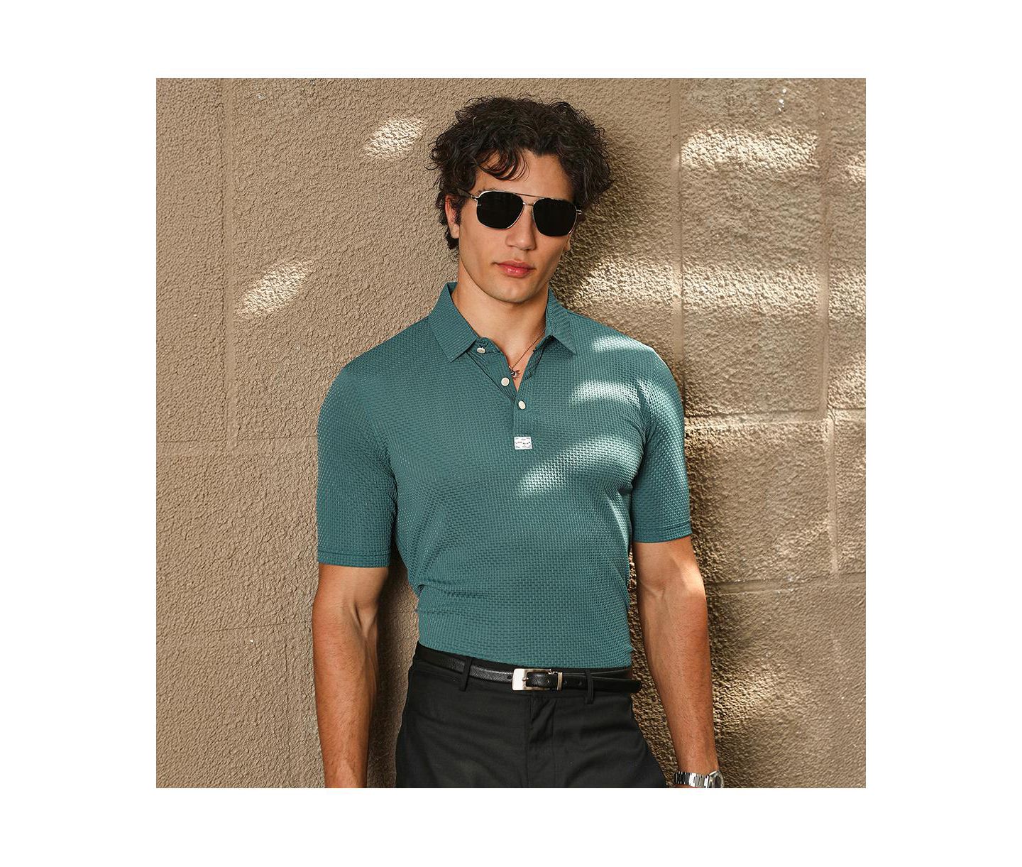 Мужская футболка Cahoot Campus Sutra Emerald Green Warp-Tactile Polo, цвет: Зелёный — фото 2