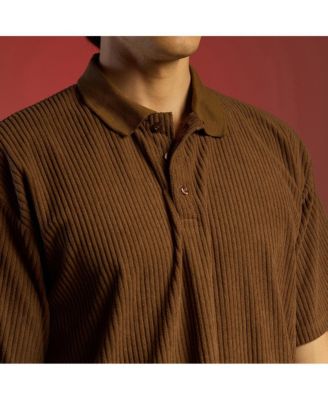 Men's Chocolate Brown Ribbed Oversized Polo T-Shirt