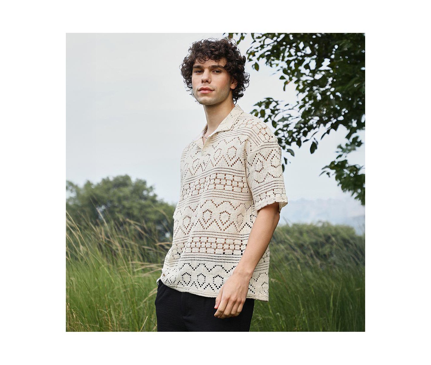 Мужская футболка Cahoot Campus Sutra Off-White Bohemian Oversized Polo, цвет: Белый — фото 4