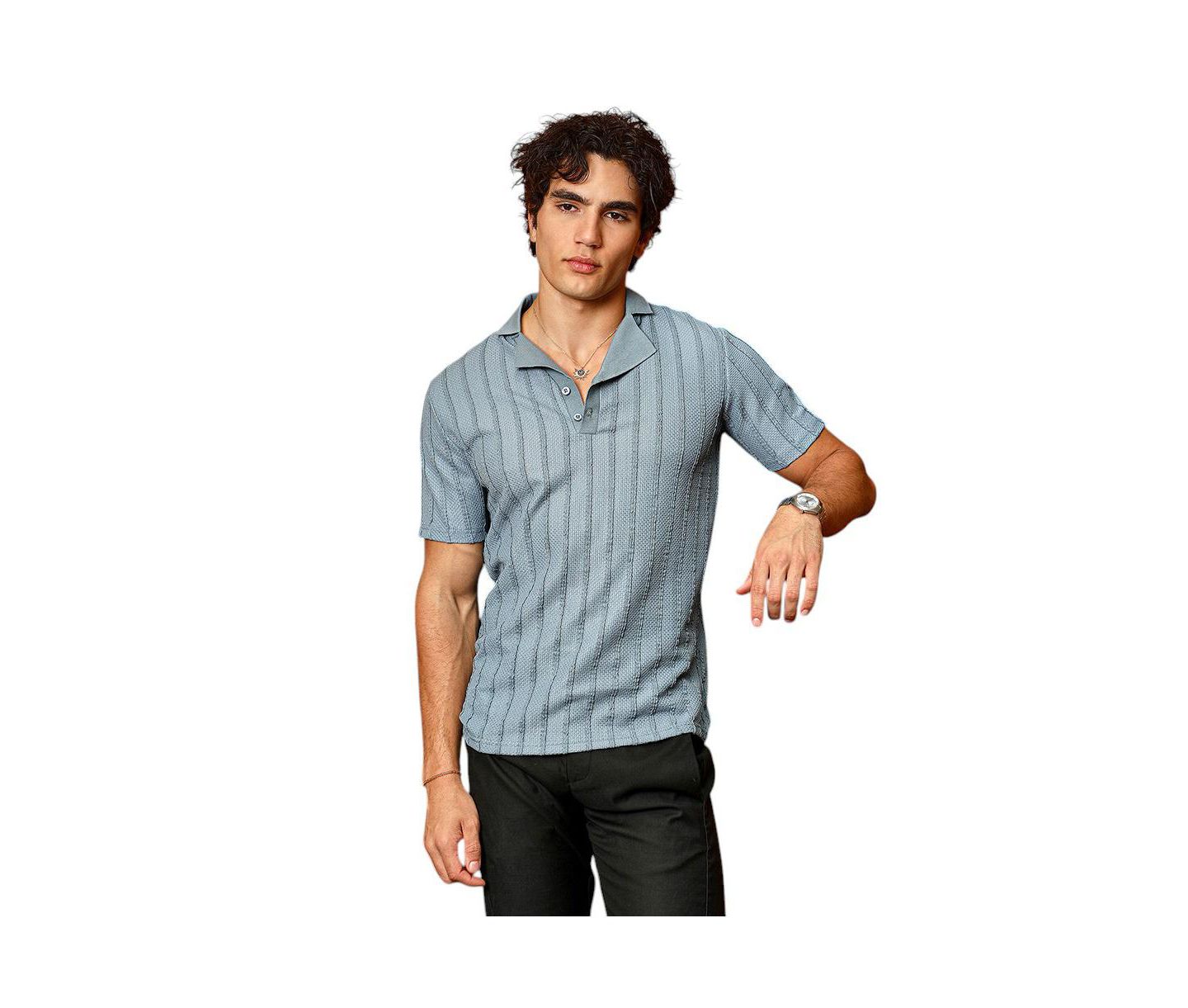 Мужская футболка Cahoot Campus Sutra Icy Blue Wicker-Tactitle Polo, цвет: Синий — фото 1