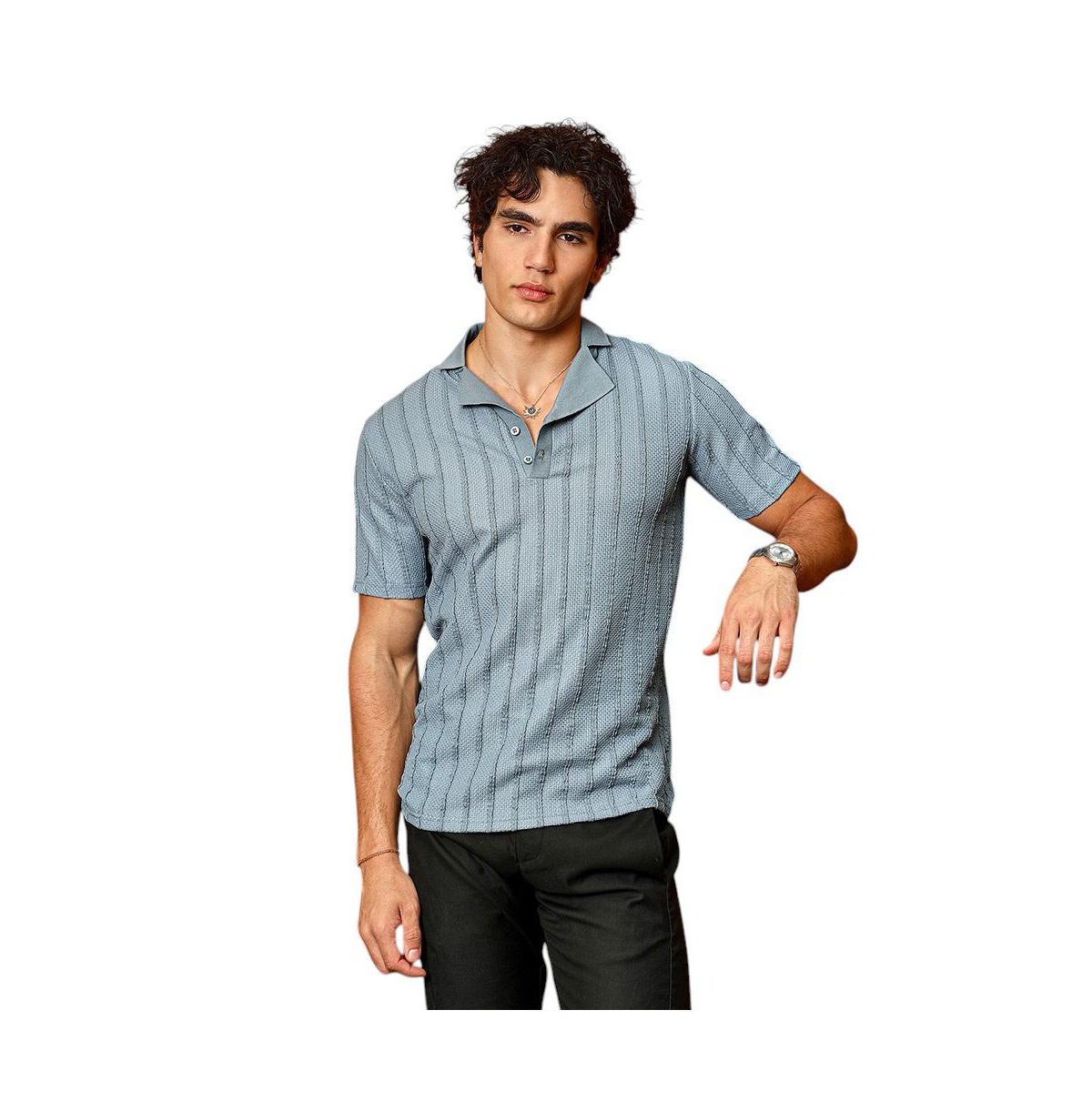 Men's Icy Blue Wicker-Tactitle Polo T-Shirt - Blue