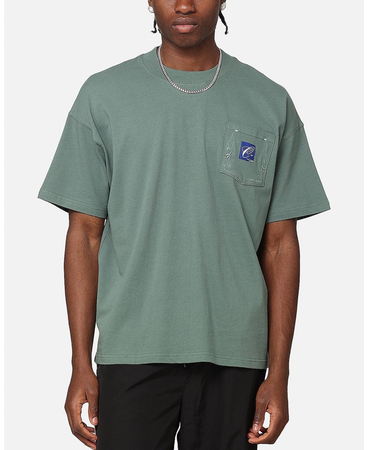 Men's Floral Pocket Oversized T-Shirt - Forest green
