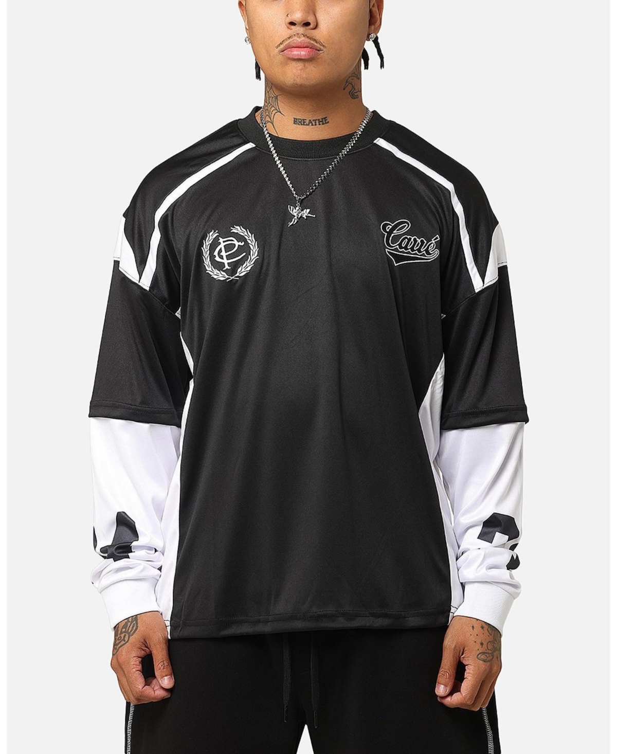 Men's Football Layered Long Sleeve T-Shirt - Black/white