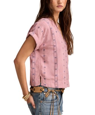 Women's Embroidered Cotton Cuffed-Sleeve Top