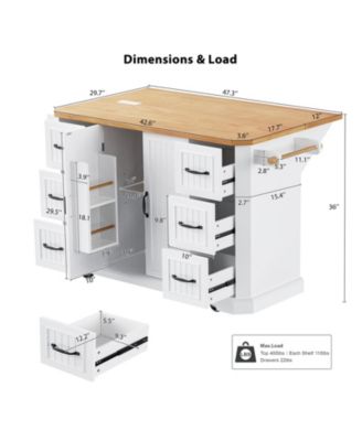 Rolling Kitchen Island Cart - Drop Leaf, Power, Storage