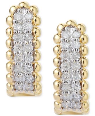 Diamond Bead Leverback Hoop Earrings (1/6 ct. t.w.) in Sterling Silver or 14k Gold-Plated Sterling Silver