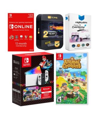 Switch OLED Console Mario Kart 8 Bundle with Animal Crossing New Horizons, NSO 12 Month Family Membership, MightySkins Console and Controller