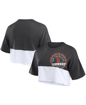 Fanatics - Women's Heather Black/White San Francisco Giants Color Split Boxy Cropped T-Shirt