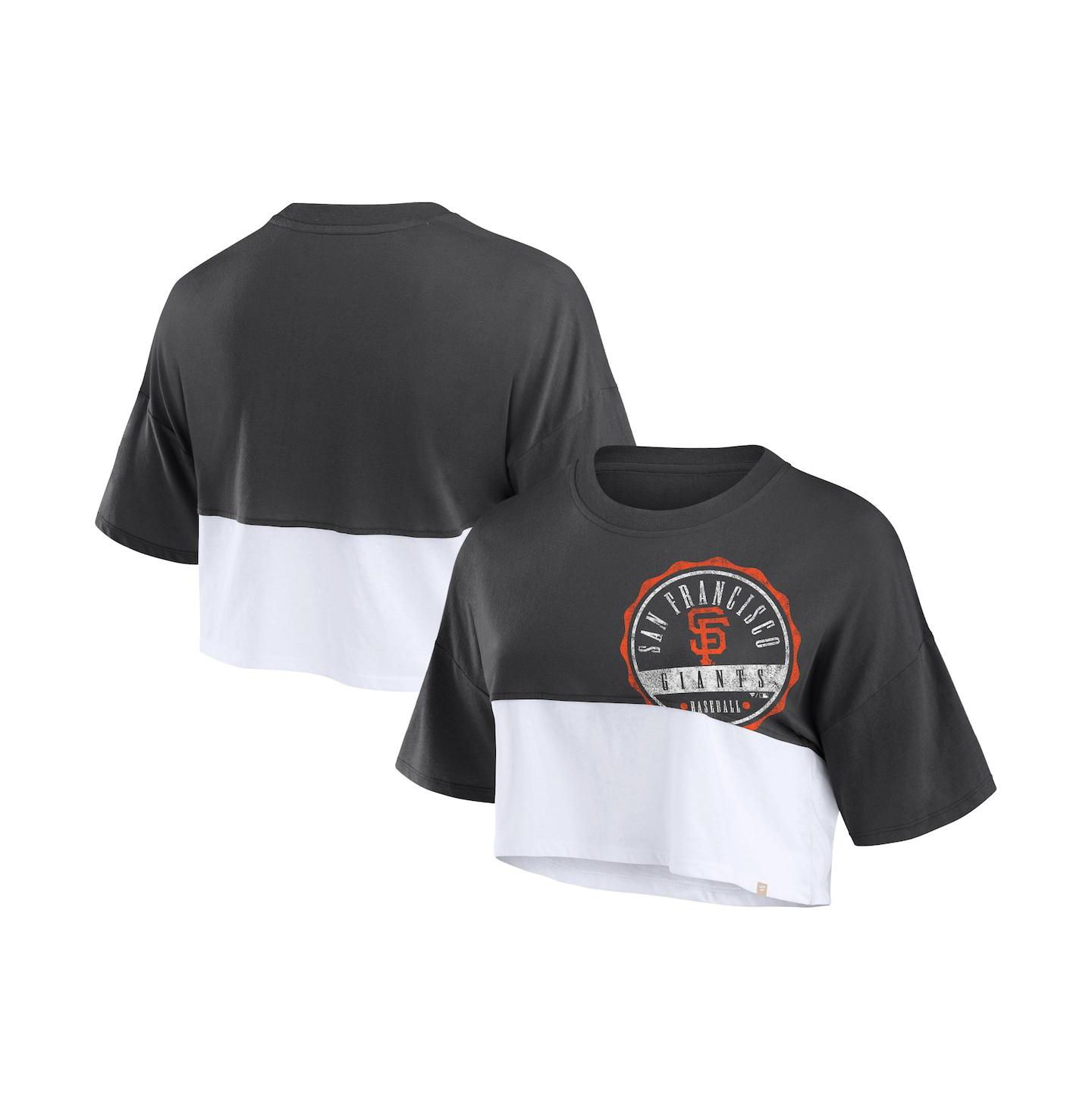 Женская футболка Fanatics Heather Black/White San Francisco Giants Color Split Boxy Cropped — фото 1