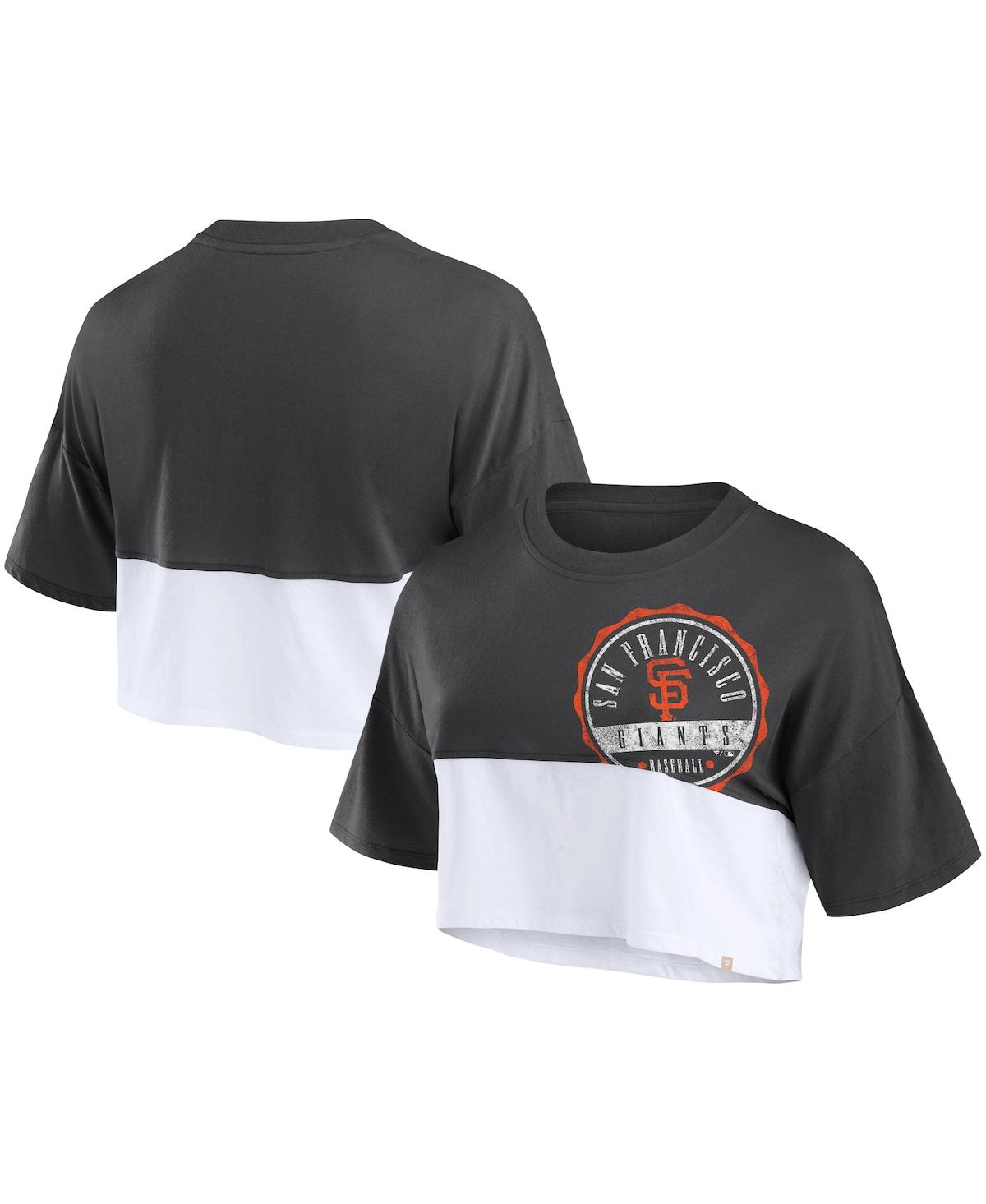 Fanatics Women's Heather Black/white San Francisco Giants Color Split Boxy Cropped T-shirt