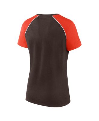 Women's Brown/Orange Cleveland Browns Glittered Primary Raglan T-Shirt