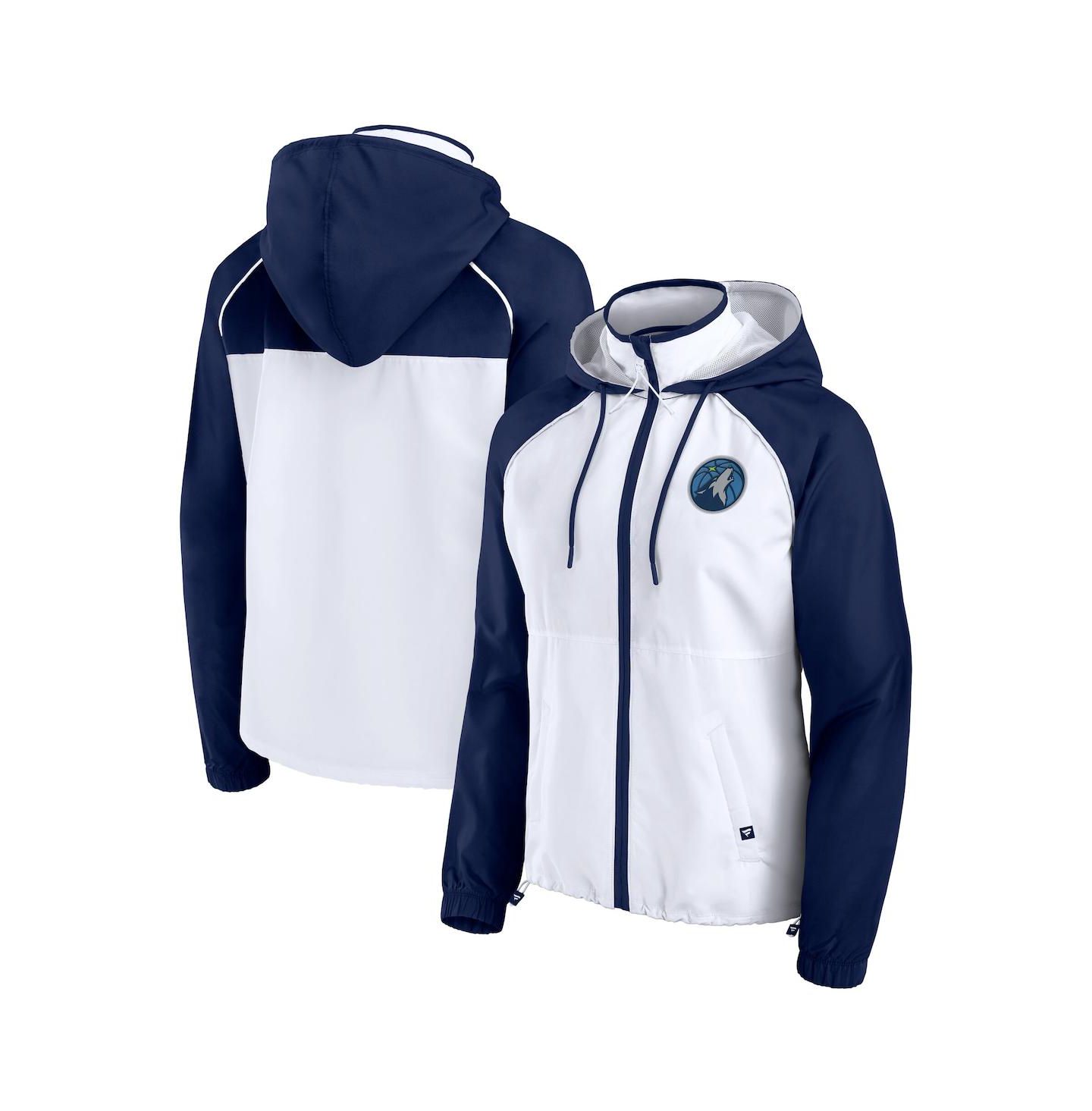 Женская куртка Fanatics White/Navy Minnesota Timberwolves Anorak Raglan Full-Zip Hoodie Jacket — фото 1