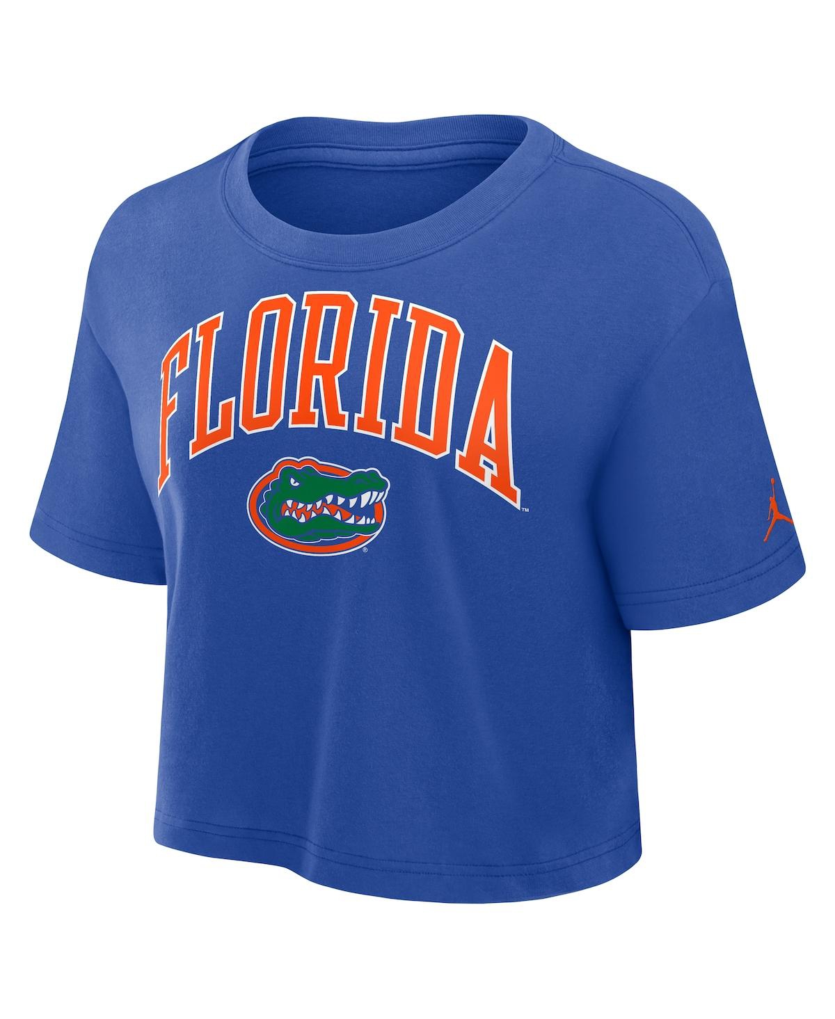 JORDAN WOMEN'S ROYAL FLORIDA GATORS ATHLETIC PREP ARCH CROPPED PERFORMANCE T-SHIRT 