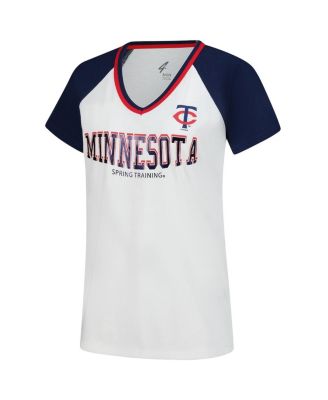 Women's White/Navy Minnesota Twins Ball Park Raglan V-Neck T-Shirt