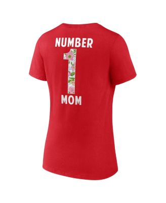 Women's Red Kansas City Chiefs Number 1 Mom Floral V-Neck T-Shirt