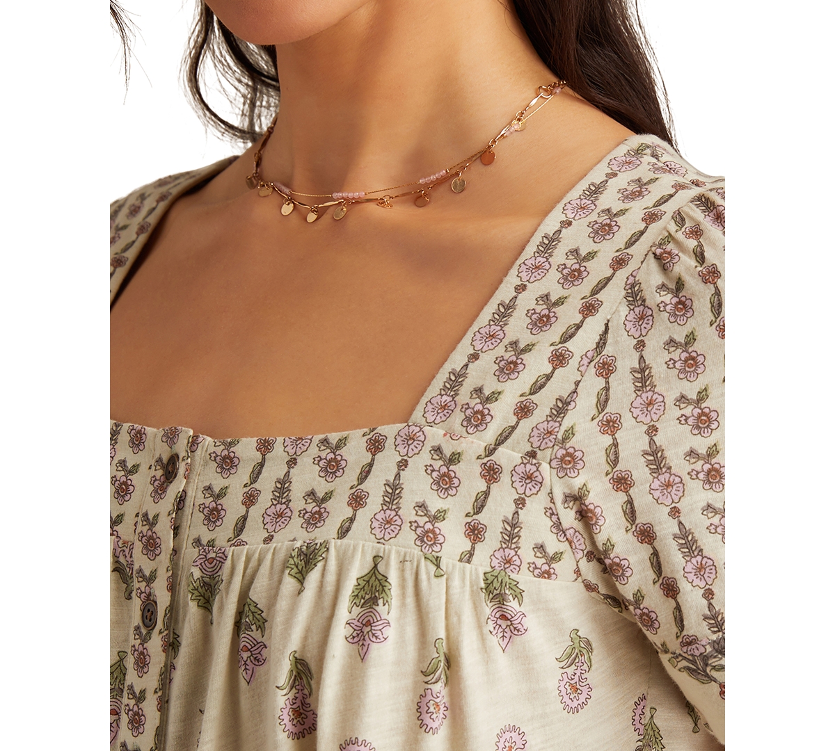 Lucky Brand Women's Block Print Button-front Top