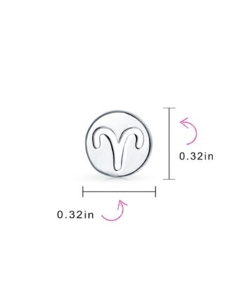 Tiny Simple Round Astrology Aries Horoscope Zodiac Stud Earrings Sterling Silver