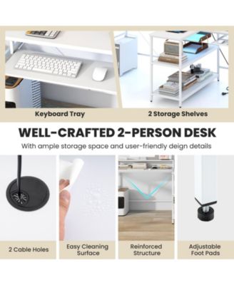 2-Person Reversible Computer Desk Long Office Desk with LED Lights