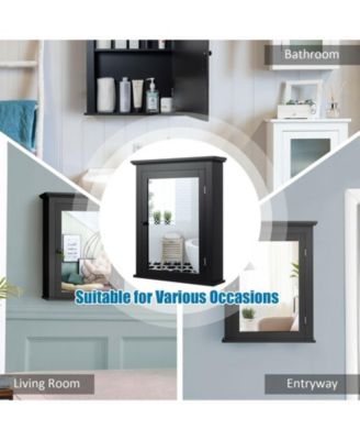 Wall Mount Bathroom Cabinet with One Mirror Single Door Adjustable Shelves Retro Handle