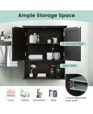 2-Door Wall Mount Bathroom Storage Cabinet with Open Shelf