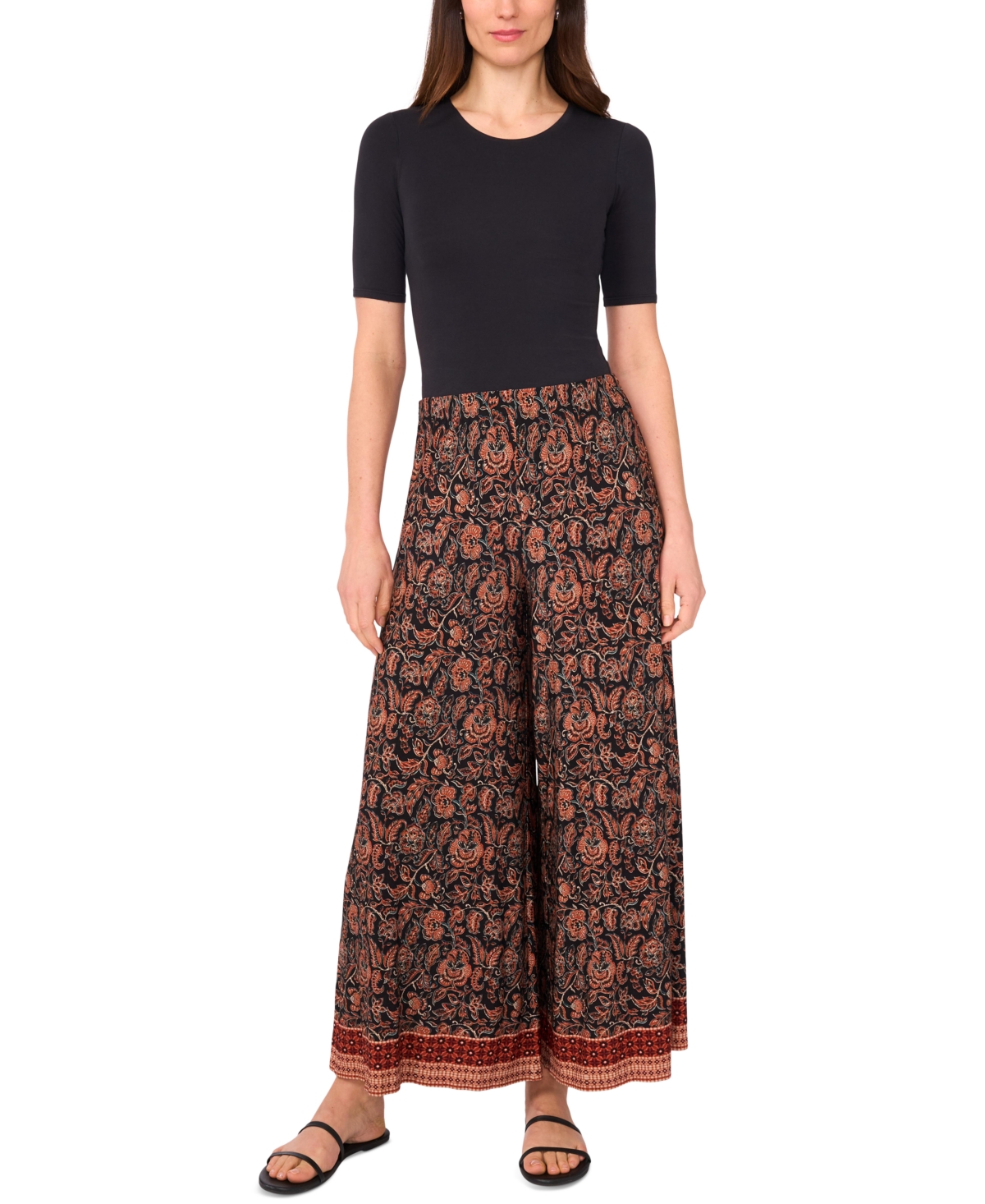 Women's Floral-Print Pull-On Wide-Leg Pants - Rustic