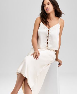 And Now This Now This Womens Satin Scalloped Edge Tank Satin Scalloped Edge Slip Skirt Exclusively At Macys In Brown