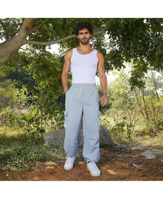 Men's Cloud Grey Solid Parachute Cargo Pants