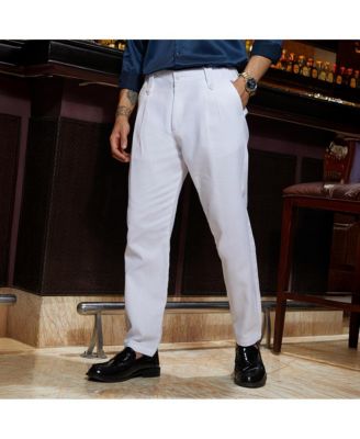 Men's Cream White Ribbed-Pleated Chino Trousers