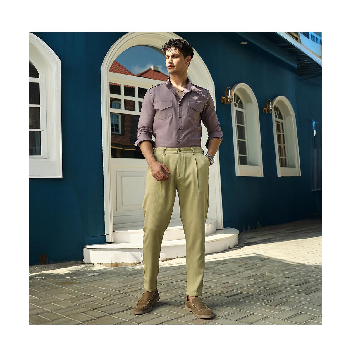 Campus Sutra Men's Lime Green Linen-blend Chino Trousers