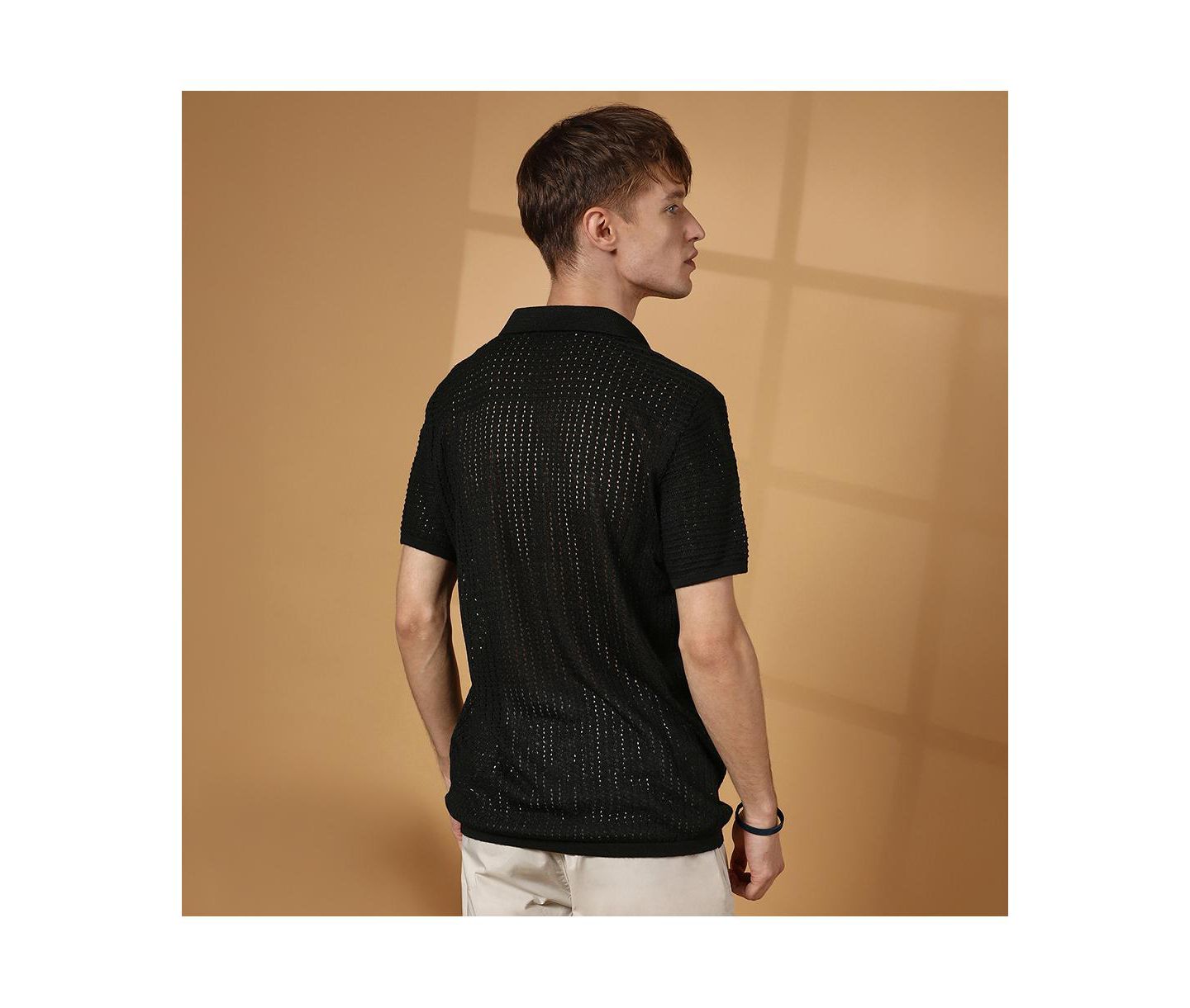 Мужская футболка Cahoot Campus Sutra Raven Black Textured-Knit Polo, цвет: Чёрный — фото 5