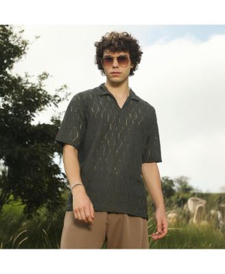 Men's Juniper Green Honeycomb-Knit Polo T-Shirt