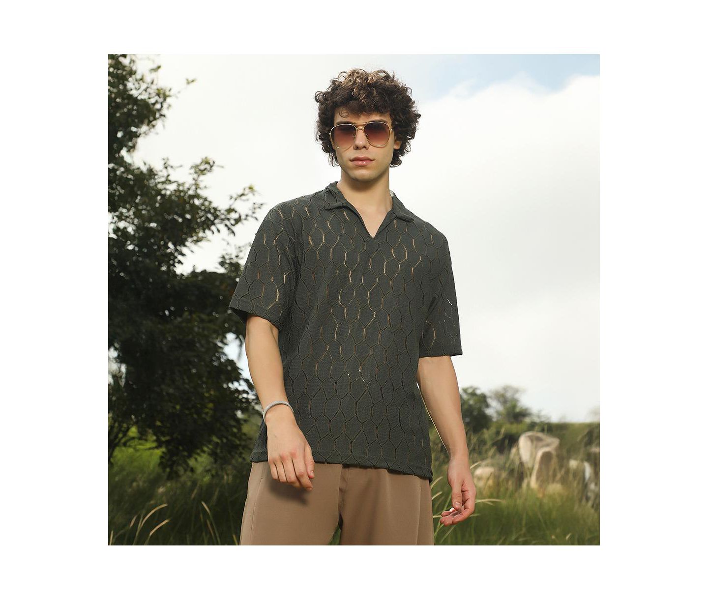 Мужская футболка Cahoot Campus Sutra Juniper Green Honeycomb-Knit Polo, цвет: Зелёный — фото 2